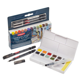 Line & Wash Paint Pan Set 12 halvkoppar i gruppen Konstnärsmaterial / Konstnärsfärger / Akvarellfärg hos Pen Store (128196)