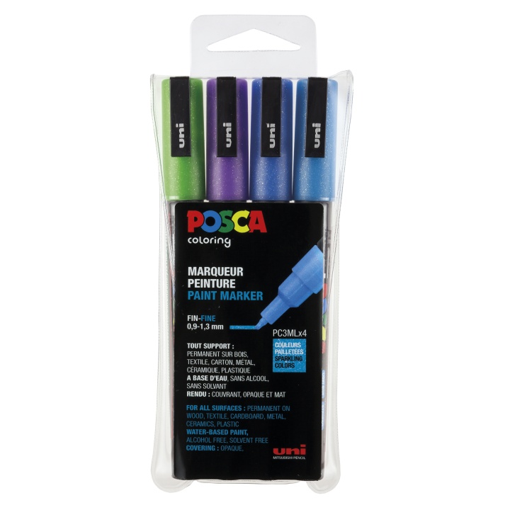Posca PC-3M Glitter Blue tones 4-set i gruppen Pennor / Konstnärspennor / Illustrationsmarkers hos Pen Store (110417)