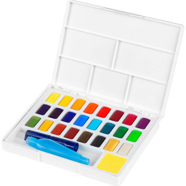 Akvarellset 24 färger helkopp + vattenpensel i gruppen Konstnärsmaterial / Konstnärsfärger / Akvarellfärg hos Pen Store (111744)