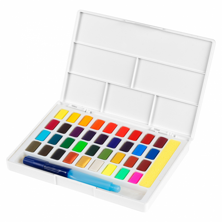 Akvarellset 36 färger helkopp + vattenpensel i gruppen Konstnärsmaterial / Konstnärsfärger / Akvarellfärg hos Pen Store (111745)
