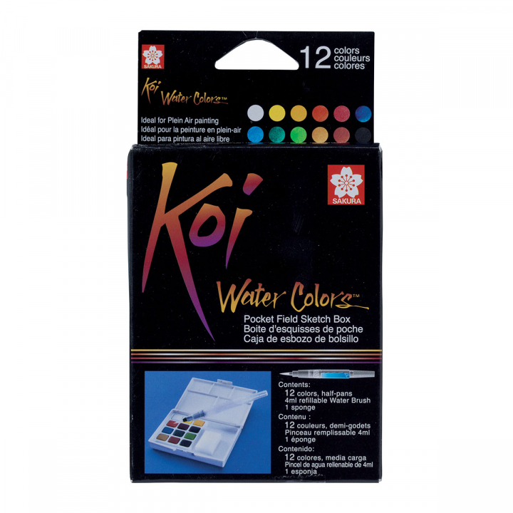 Koi Målarset Water Colors Sketch Box 12 + Pensel i gruppen Konstnärsmaterial / Konstnärsfärger / Akvarellfärg hos Pen Store (125610)