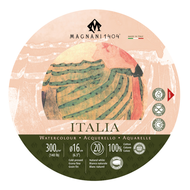 Akvarellblock Rund Italia 100% Bomull 300g 16 cm 20 ark i gruppen Papper & Block / Konstnärsblock / Akvarellblock hos Pen Store (129652)