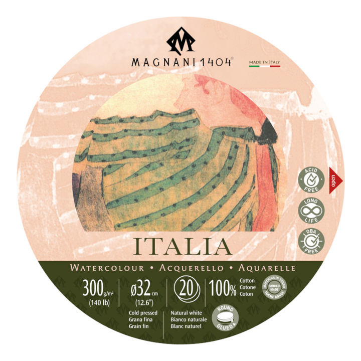 Akvarellblock Rund Italia 100% Bomull 300g 32 cm 20 ark i gruppen Papper & Block / Konstnärsblock / Akvarellblock hos Pen Store (129653)