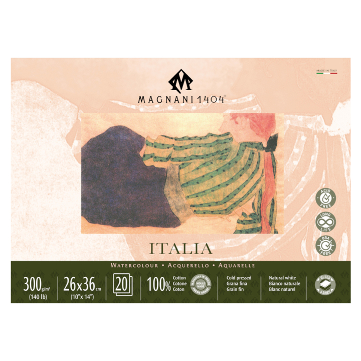 Akvarellblock Italia 100% Bomull 300g 26x36cm 20 ark i gruppen Papper & Block / Konstnärsblock / Akvarellblock hos Pen Store (129830)