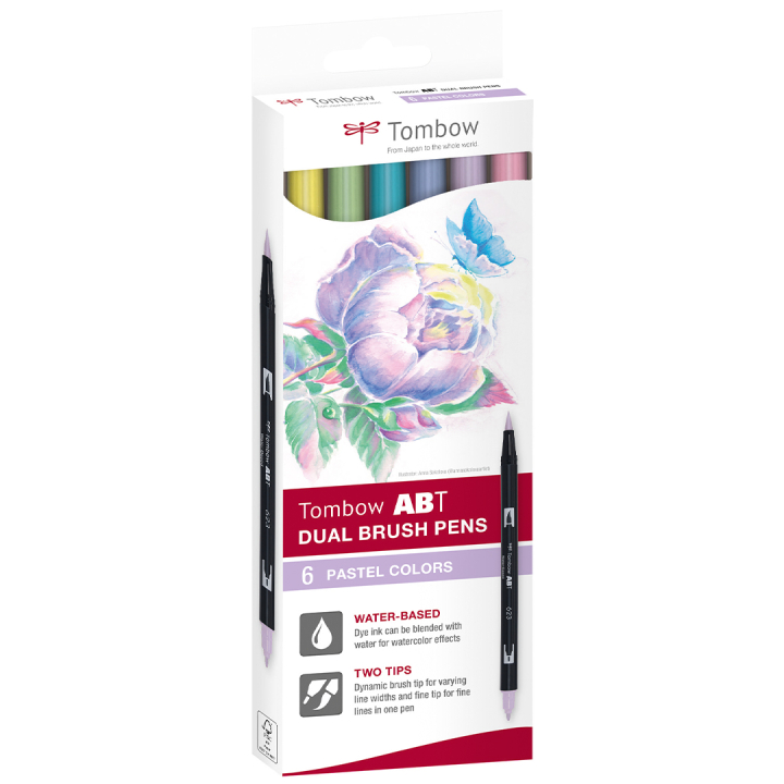 ABT Dual Brush pen 6-set Pastel i gruppen Pennor / Konstnärspennor / Penselpennor hos Pen Store (134113)