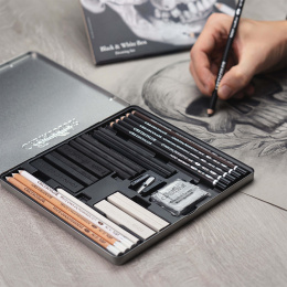 Black & White Box tecknarset i plåtask 25 delar i gruppen Konstnärsmaterial / Kritor och blyerts / Grafit och blyerts hos Pen Store (130583)